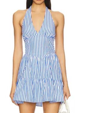 Blue and White Striped Halter Mini Dress